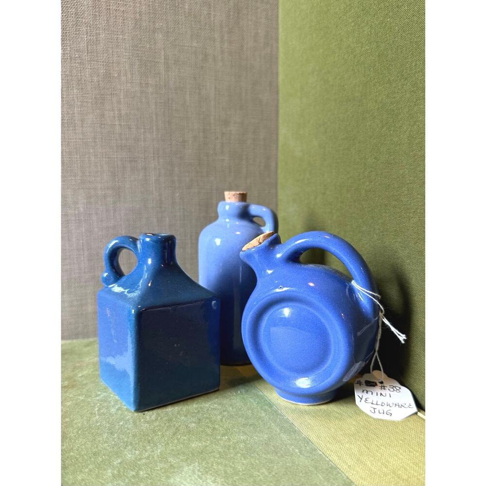 Mini Stoneware Jugs – Set of 3 – Blue Glaze Variants – Rustic Pottery